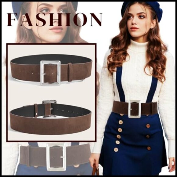 Wide Suede Leather Belt with Alloy Buckle for Dresses